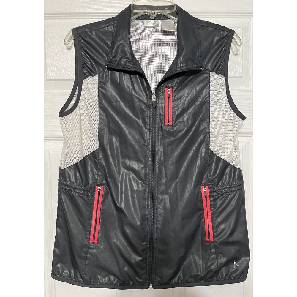 Danskin Now Running Vest Zip Front Mesh‎ Gray White Women Sz L